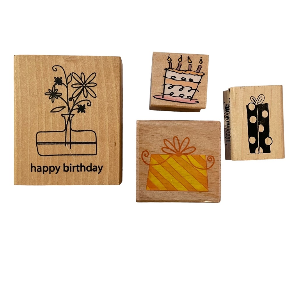 Happy Birthday Presents Cake 4 Wooden Rubber Stamps Anitas Hero Arts Sarah Beise